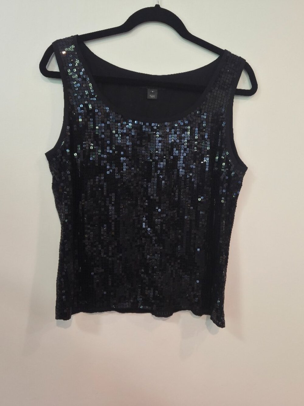 St. John Black Sequin Silk Sleeveless Top Size 10